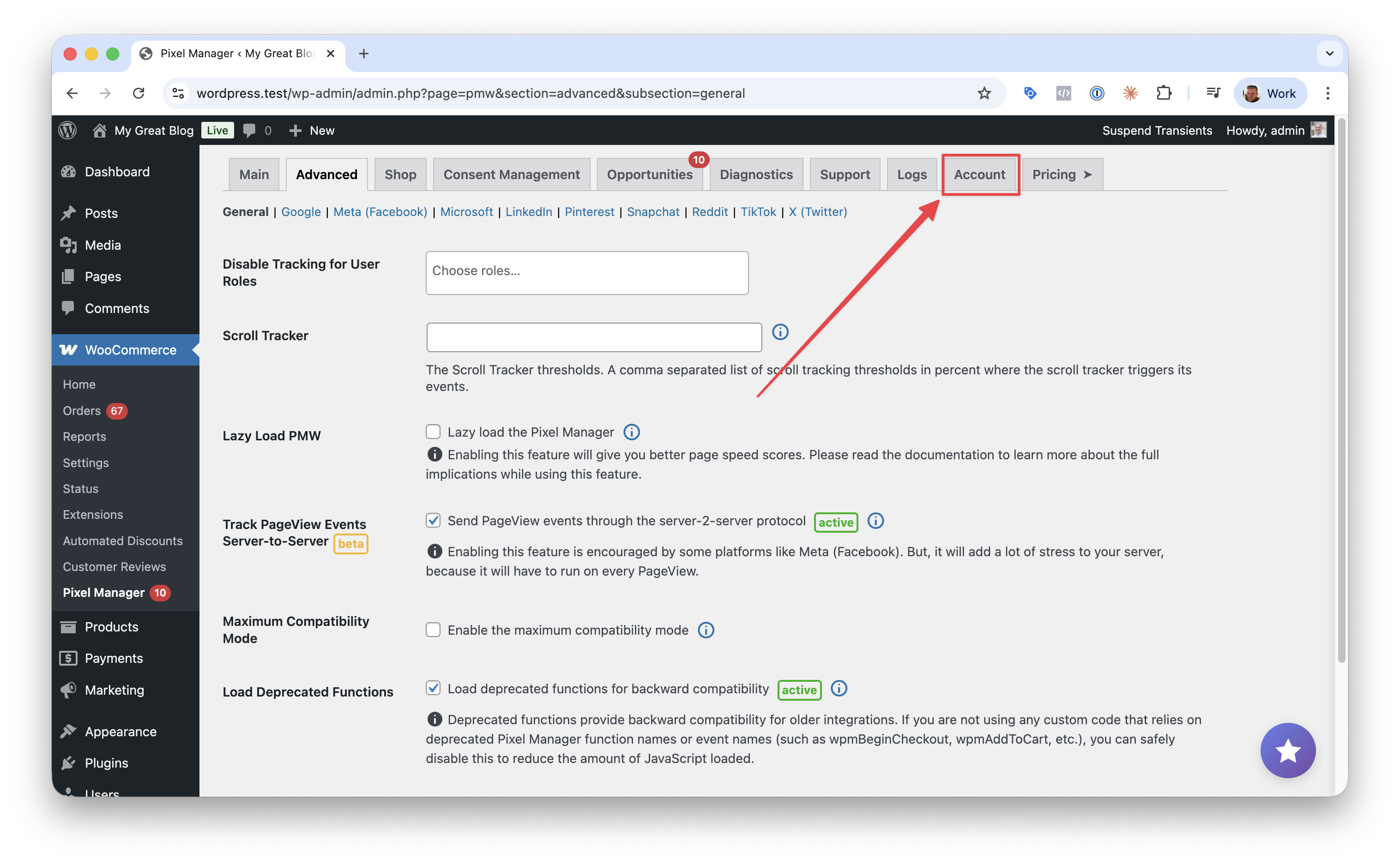 Plugin settings page