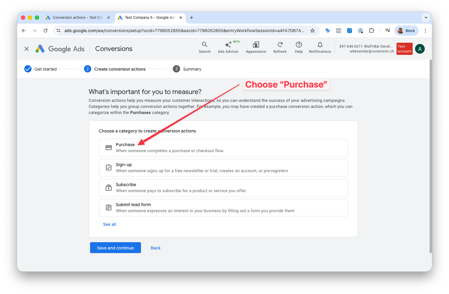 Google Ads conversion settings