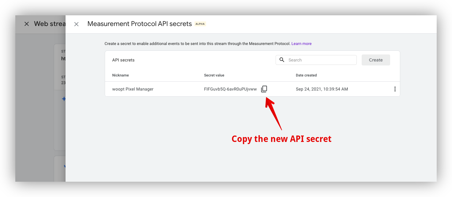 Copy the API secret