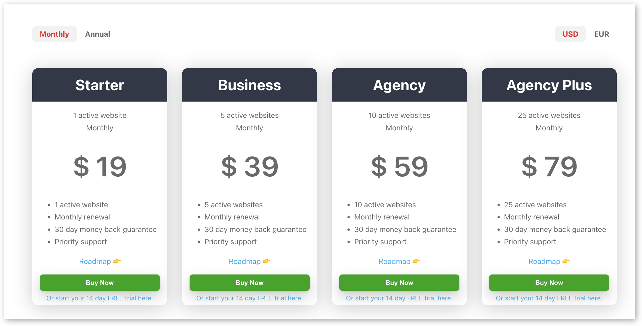 Pricing page