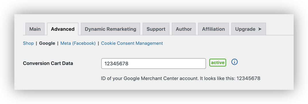 Enter your Google Merchant ID in the Conversion Merchant ID field