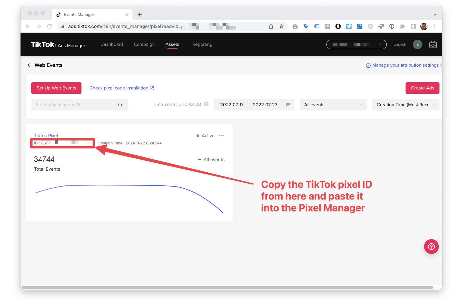 Copy the TikTok pixel ID