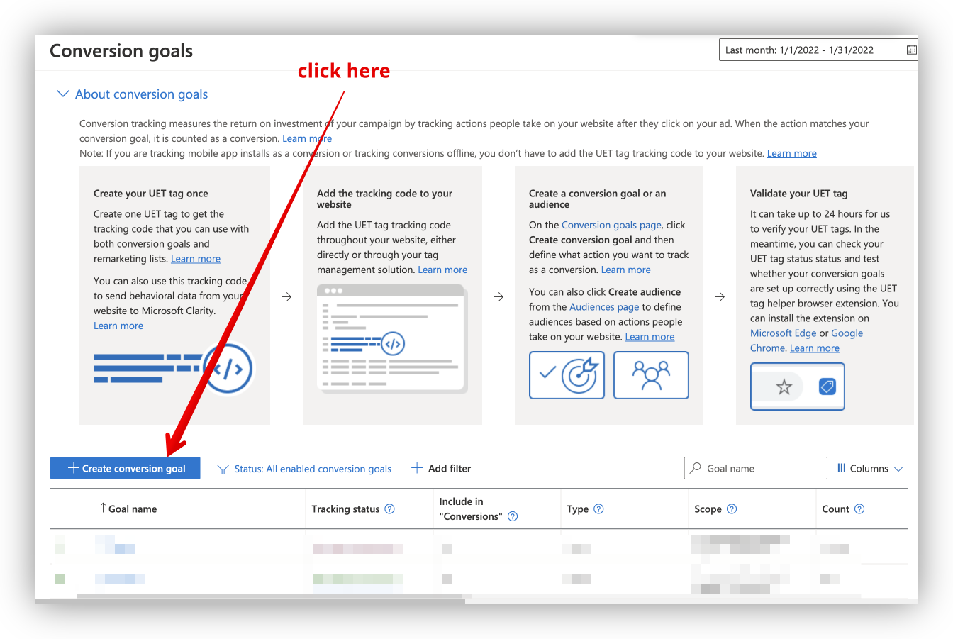 Create conversion goal step 2