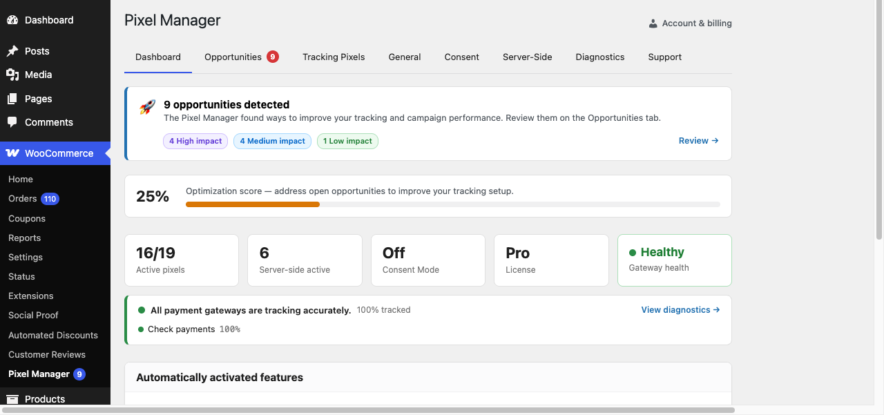 The new Nova dashboard in the Pixel Manager