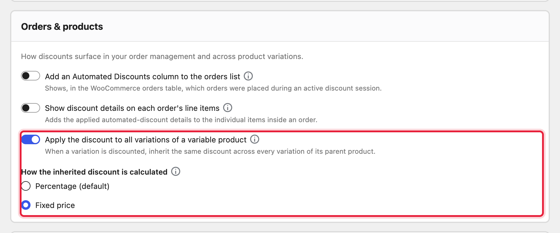 Variations Discount Inheritance Activation