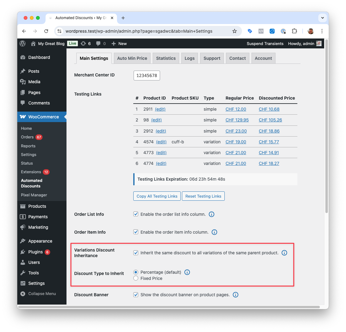 Variations Discount Inheritance Activation